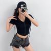 French Spice Girl Short Hooded Short Sleeve T-Shirt Women's Cardigan Summer Thin Slim Skinny Niche Women's Top