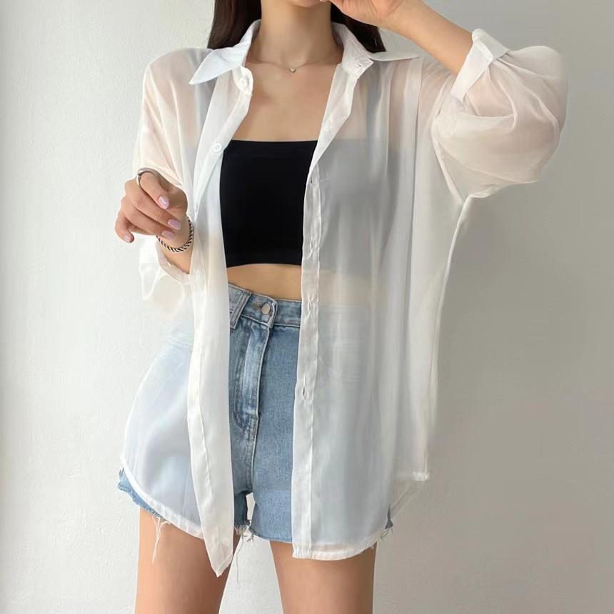 8 Colors Shirts Women Sheer Thin Chic Summer Simple Solid Sun-proof Temper Fashion Baggy All-match Basic Korean Style Clothes