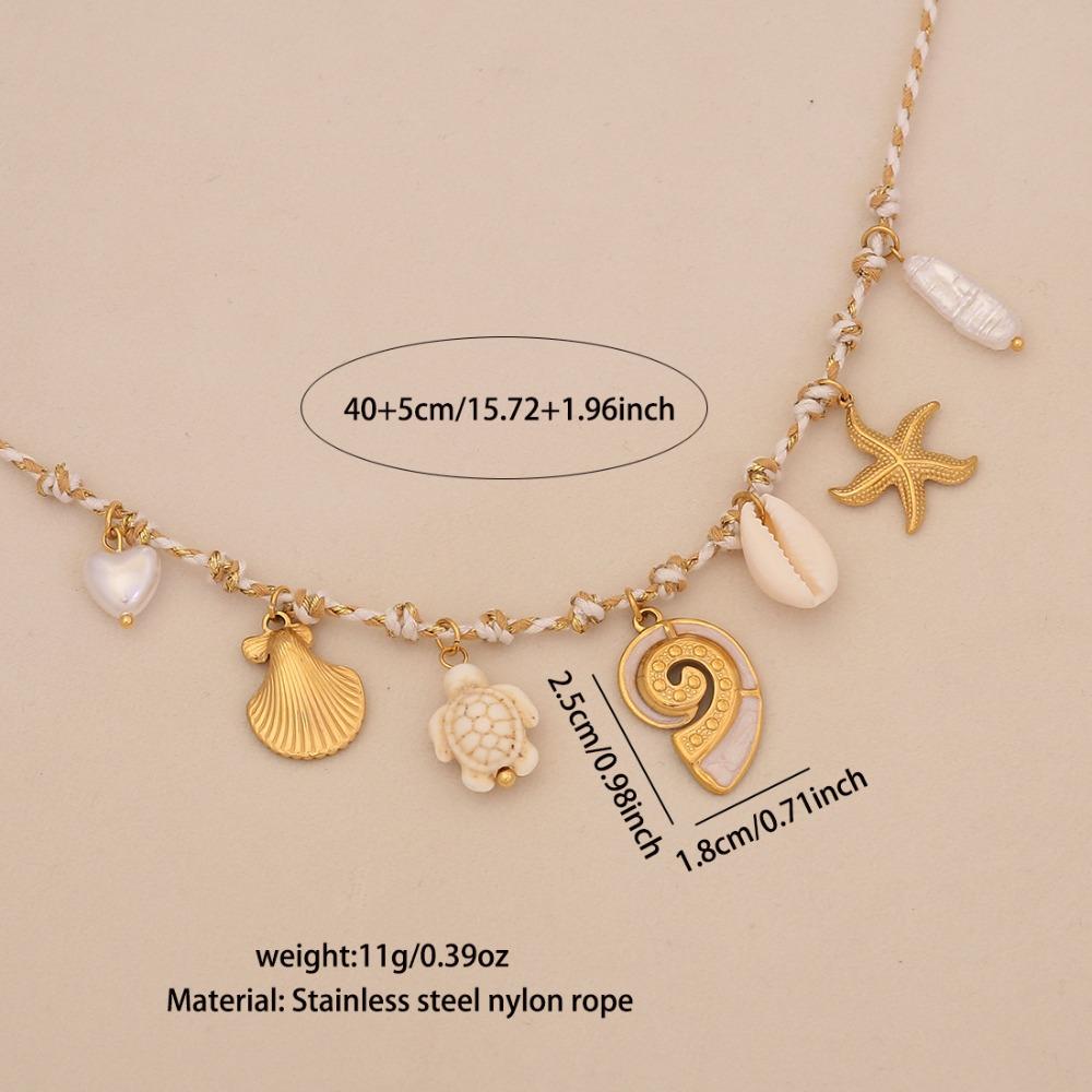 Knotting Rope Shell Pendant Necklace Ocean Series Clavicle Necklace Starfish Necklace  Summer