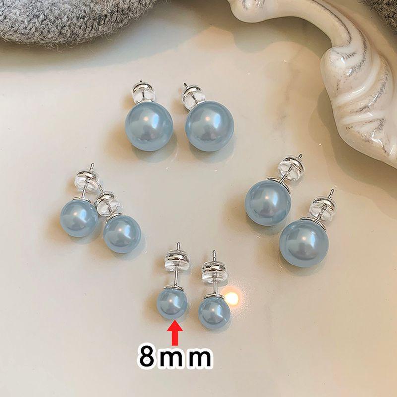 

Fog and Haze Blue 999 Sterling Silver Pearl Earrings Women s Light Luxury Minority Fancy Earrings Graceful Earrings 2025 New Arrival Silver blue pearl stud earrings 8mm