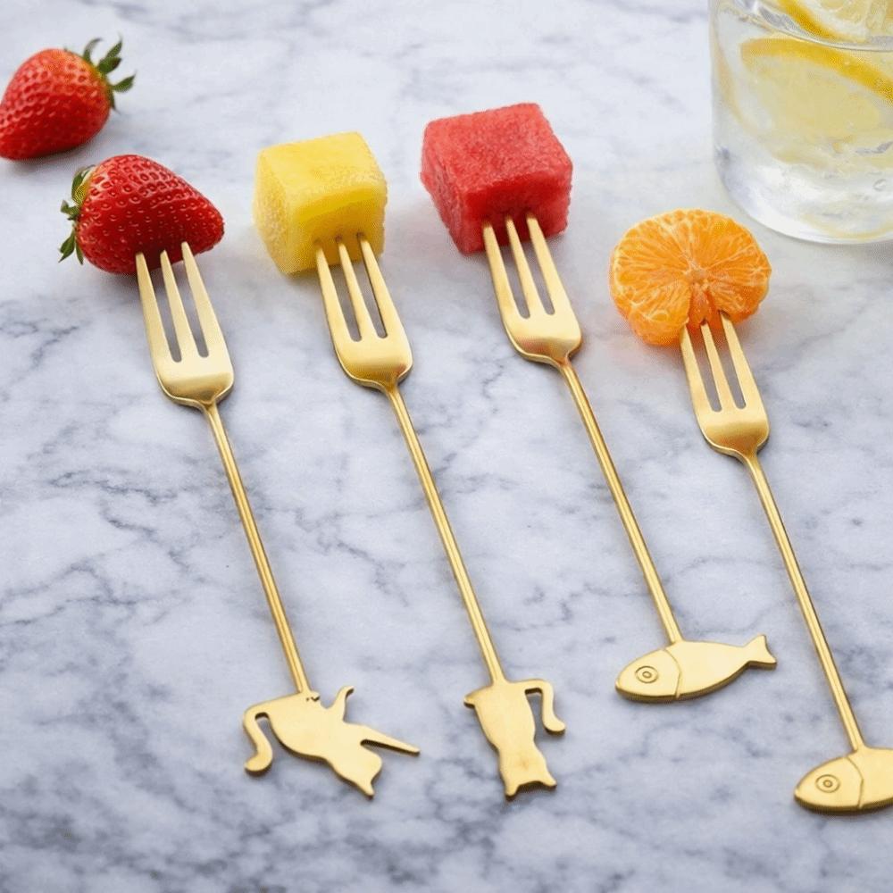 Cartoon Hanging Cup Teaspoons Stainless Steel Cake Fork INS Style Milk Spoon  Dessert Serving