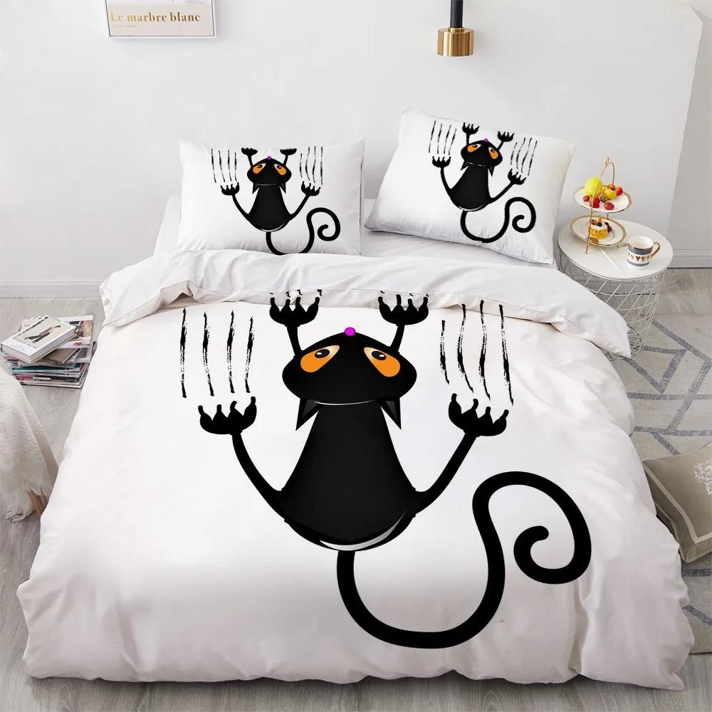 Halloween King Queen Duvet Cover Kawaii Black Cartoon Dryad Ghost Bedding Set For Kids Boys Pumpkin 2/3Pcs Polyester Quilt Cover