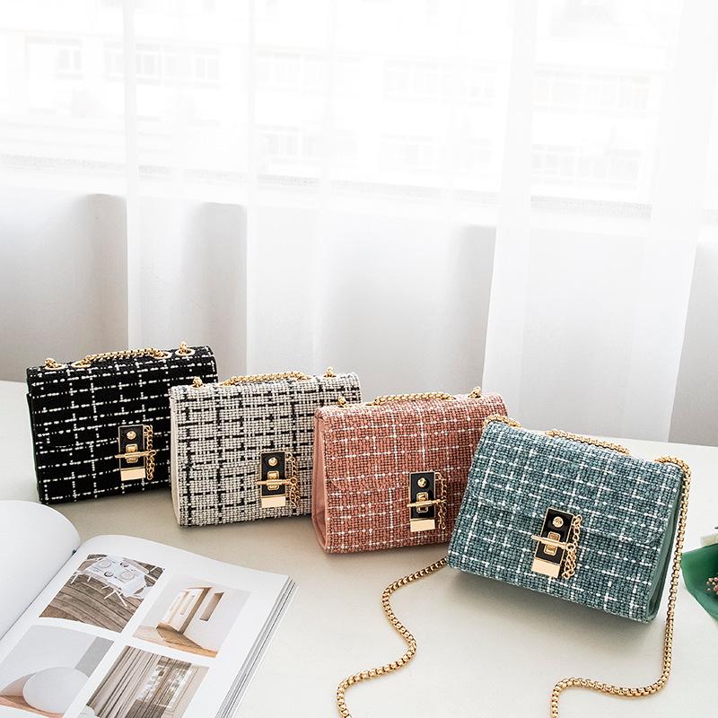 Guangzhou women's bags winter fur chic lock chain square bag single shoulder oblique span candy color bag tide