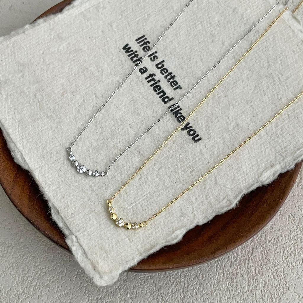 S925 Sterlingsilber Minimalistische Runde Diamant-Blasen-Halskette mit Zirkonia - Vielseitige Schlüsselbein-Kette für Damen