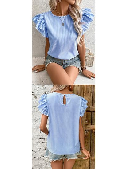 2026 European & American Summer Women's Striped Ruffle Sleeve Top