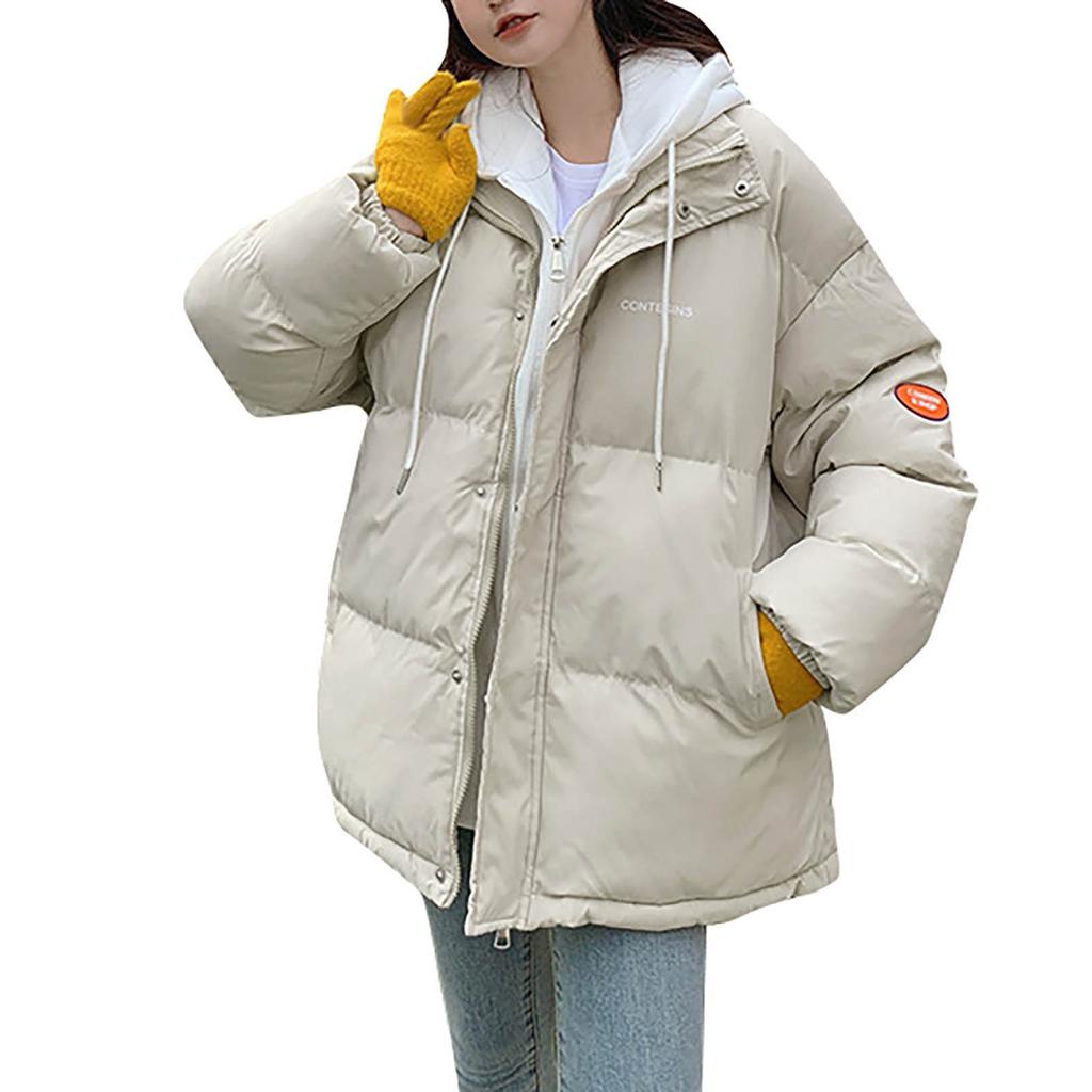Cotton Jacket Down Cotton Short Hooded Women's Fake Two-Piece Cotton Jacket Winter New Loose Top