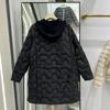 Autumn and winter light and thin hooded down jacket women's medium and long knitted hat collar splicing with coat light jacket