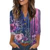 Ladies' Fashionable And Casual Floral Printed Three-quarter Sleeve Loose V-neck Button Shirt
