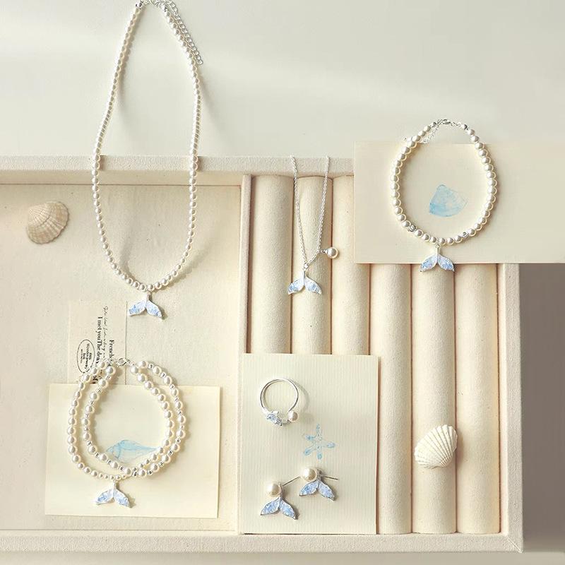 Blue Crystal Mermaid Tail Jewelry Set: Necklace, Ring, Earrings, Bracelet - Elegant and Luxurious Accessories
