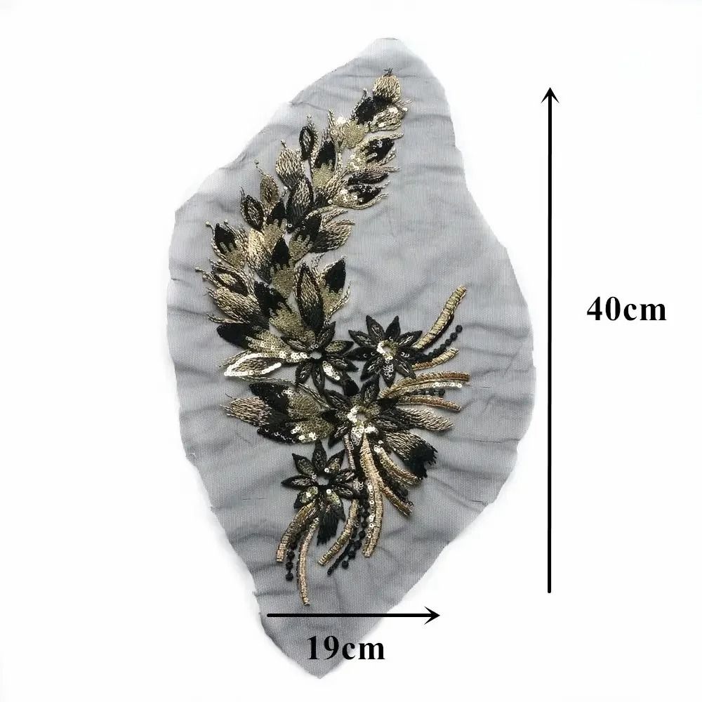 Blue Black Gold Sequined Embroidery Patches Lace Trims Mesh DIY Lace Fabrics Applique Sequins Patches