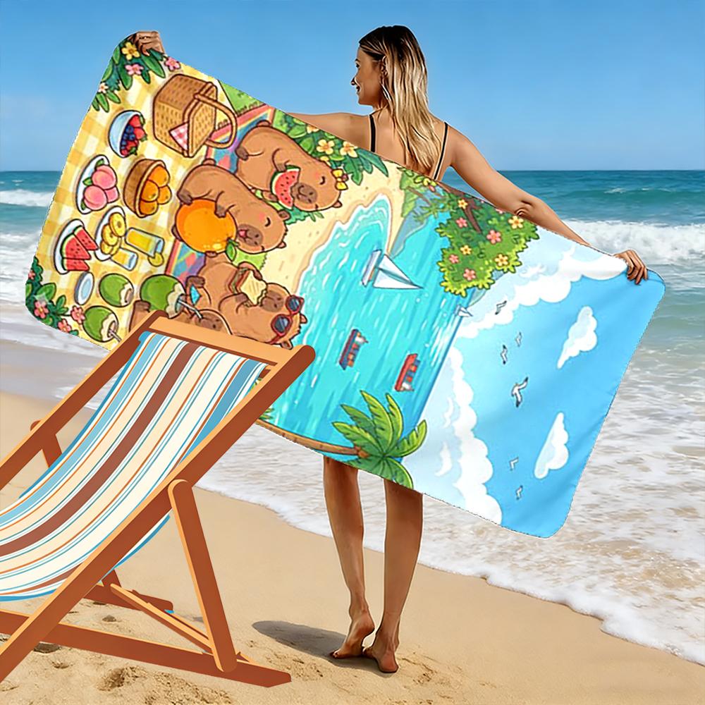 Capybara Family Picnic by the Beach Beach Towel Quick-drying for Travel Outdoor Sports Jogging Beach and Swimming