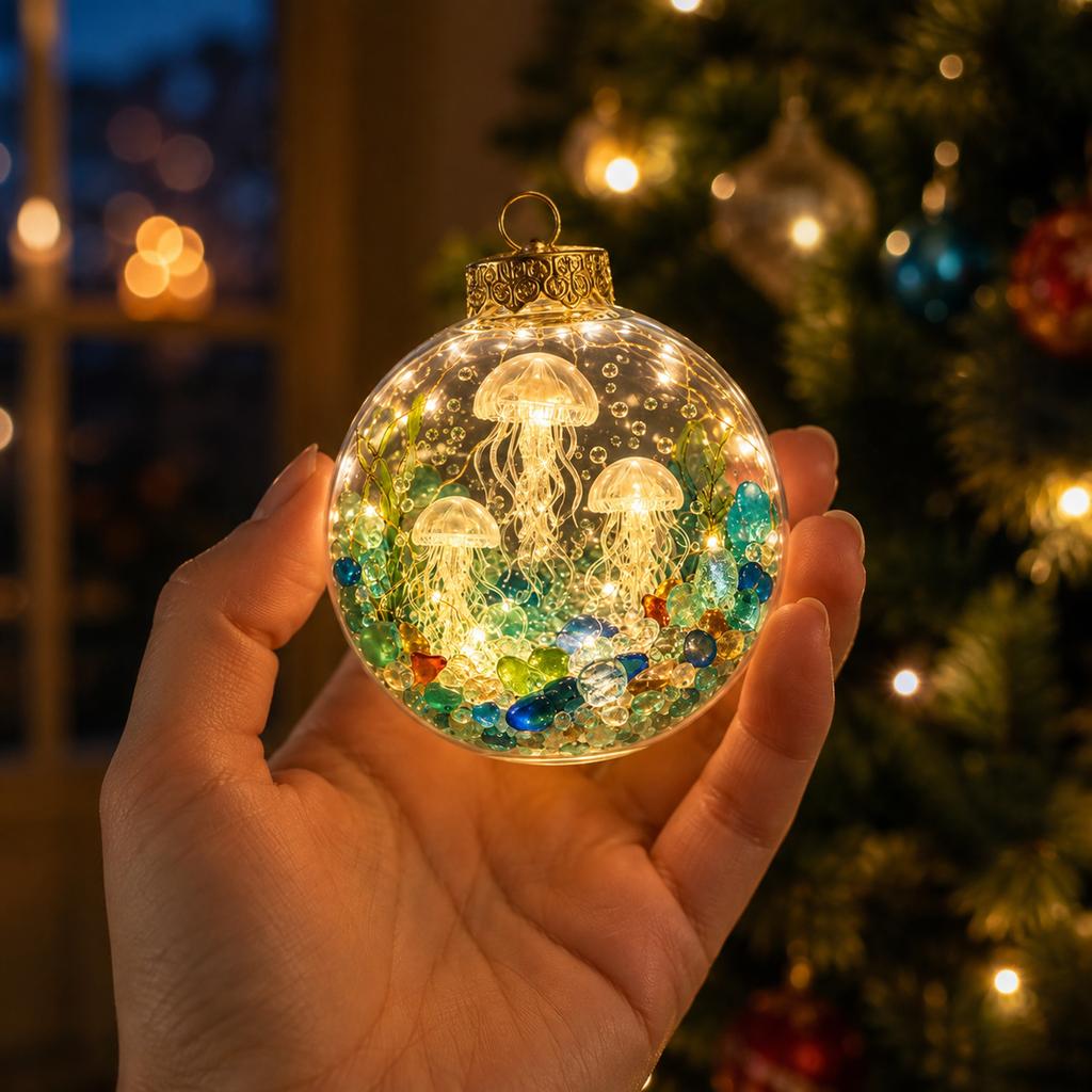 Theme Christmas Tree Ornament with Lights, Hanging Sea Decor for Holiday Xmas Tree Party