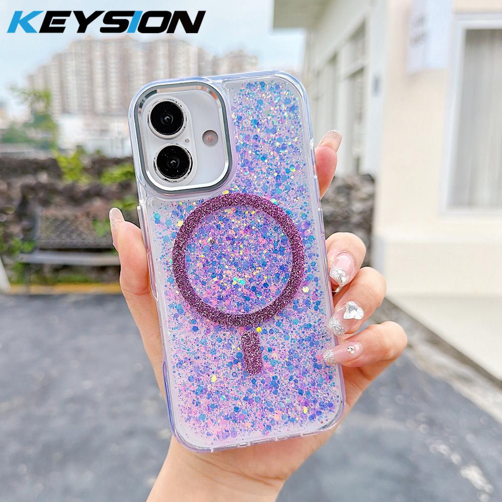 KEYSION Luxuxy Glitter Magnetic Phone Case for MagSafe for iPhone 12 13 14 Pro Max 14 Plus Soft TPU+PC Shockproof Back Cover
