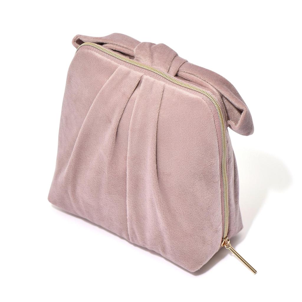 Francfranc Velvet Ribbon Stand Freestanding Cosmetic Makeup Storage Pouch, Pink, Stand-Up Style, Pouch,