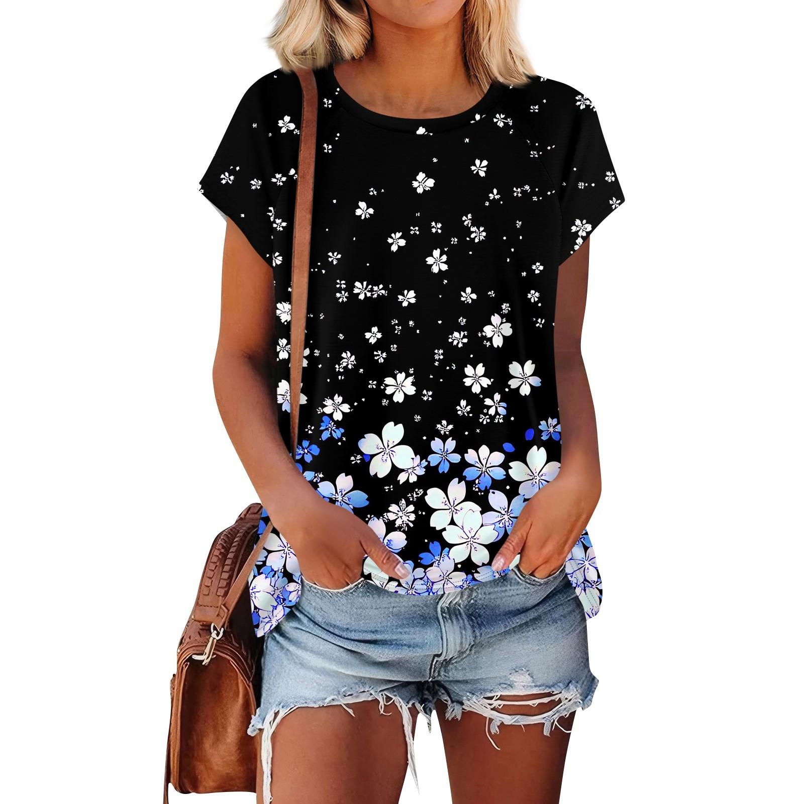 

Жіночі футболки з короткими рукавами, круглим вирізом, милі туніки, звичайні футболки, блузки, вільні пуловери XL