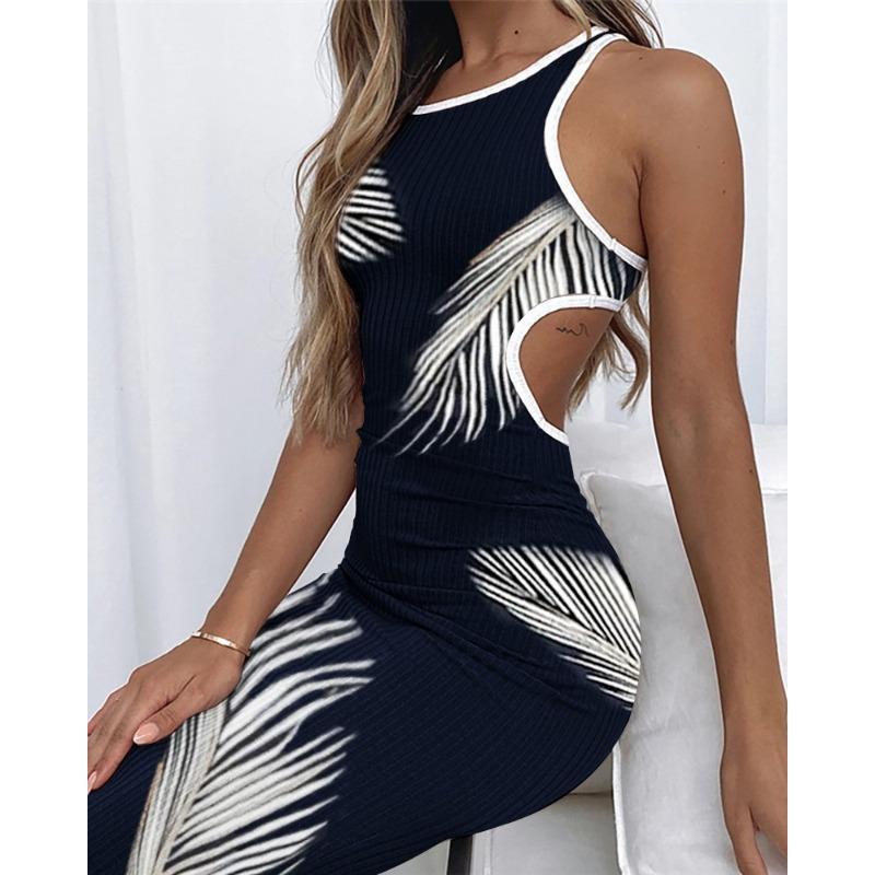 JPNTKY Fashion Summer Spring Solid Color Print Sleeveless  O-Neck Casual Dresses