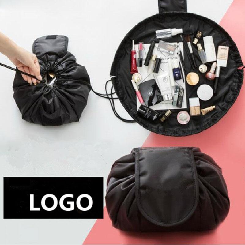 Lady Travel Cosmetic Bag Lazy Lay Flat Organizer Bags Travel Toiletry Cotton Jewelry Pouch Drawstring Makeup Bag
