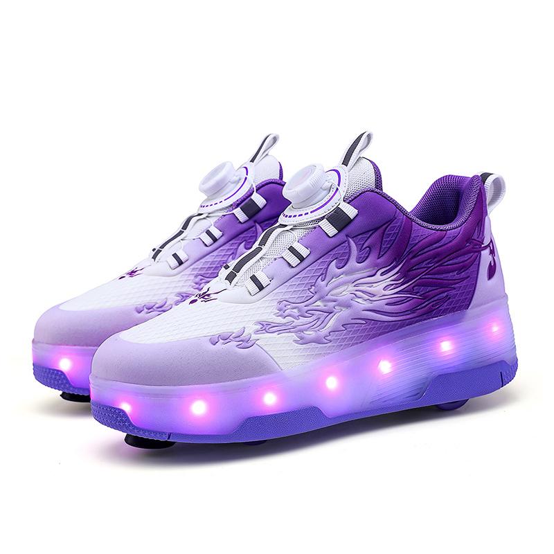 Children's Roller Skates Removable Flat Charging LED Four Wheels Glowing Sports Shoes Pink Women's Glowing Sneakers