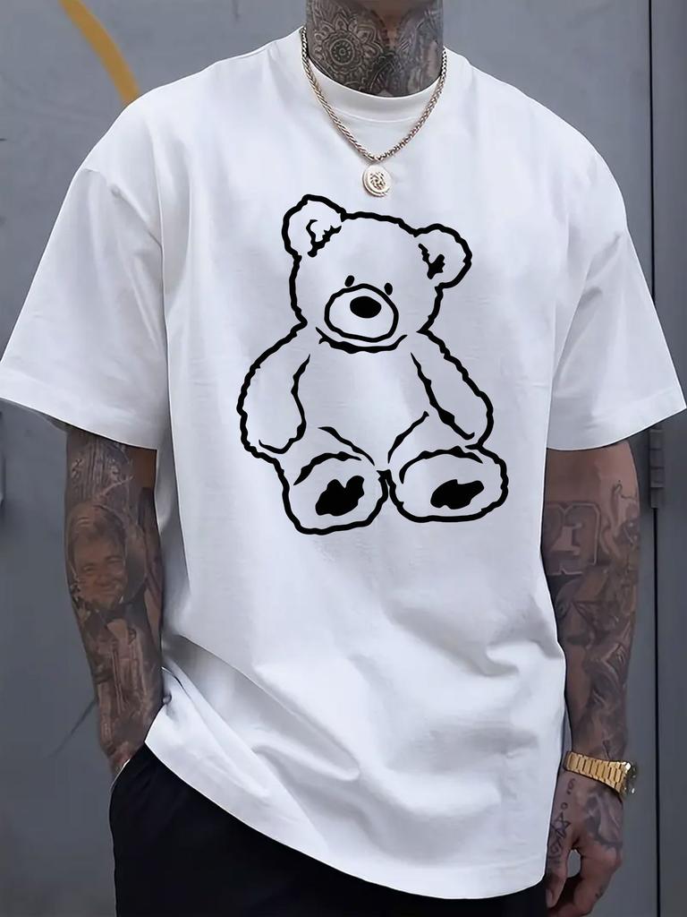 Bär Grafik Bedrucktes Herren Luxus Baumwoll Kurzarm T-Shirt Sommer Unisex Herren- und Damen Freizeit Locker Trendig
