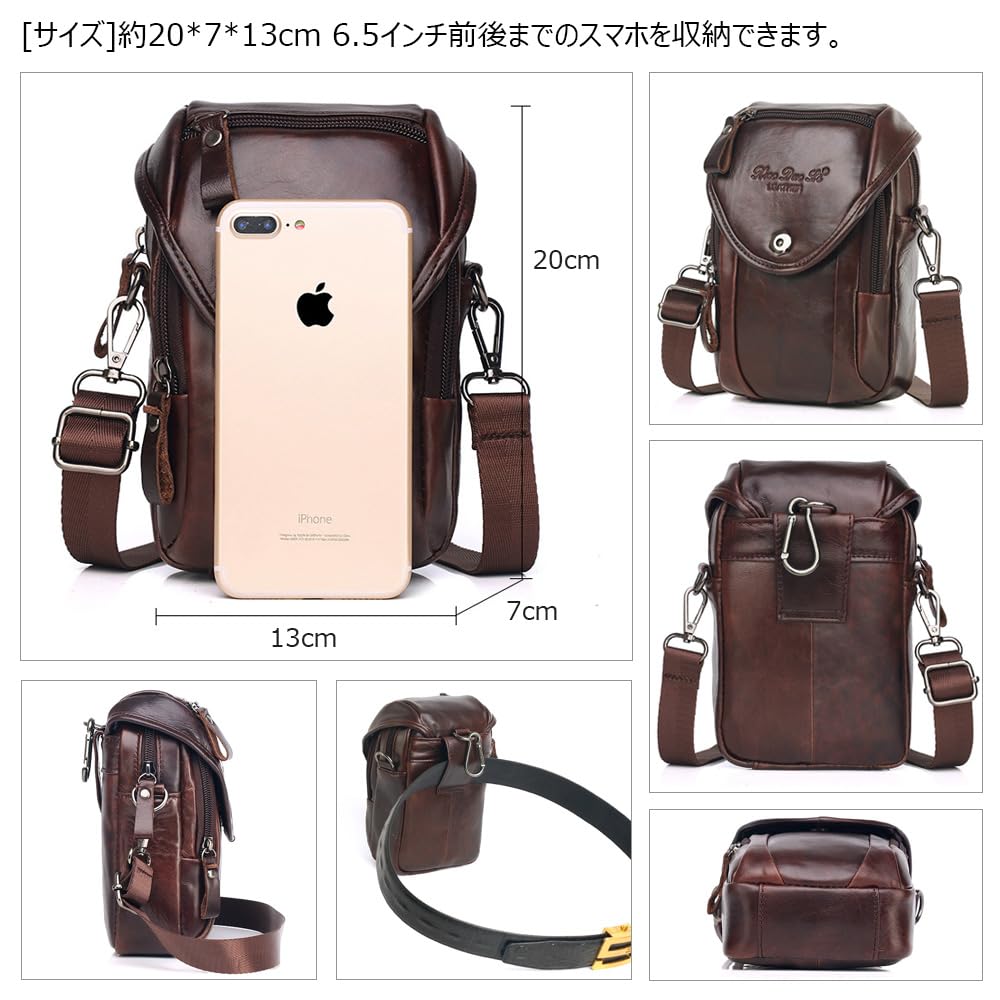 Whatna Cowhide Mini One Shoulder Bag Mini Waist Bag Waist Pouch Motorcycle Belt Bag Hip Bag Thick Leather Genuine Leather Unisex Mini Crossbody Bag
