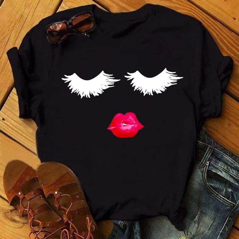 90 -х эстетические ресницы принты Tshirt Women Harajuku повседневная футболка Femme — фото 15