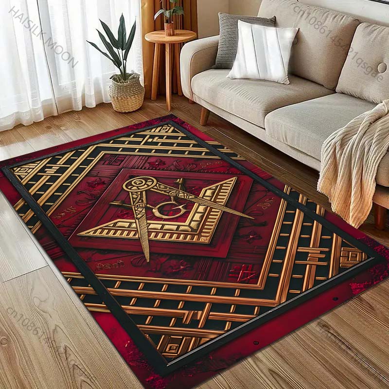 1 szt. Dywan z nadrukiem symbolu kompasu i kwadratu do salonu, sypialni, przy łóżku, pod sofę, mata podłogowa, nowoczesny wystrój domu, dywan obszarowy