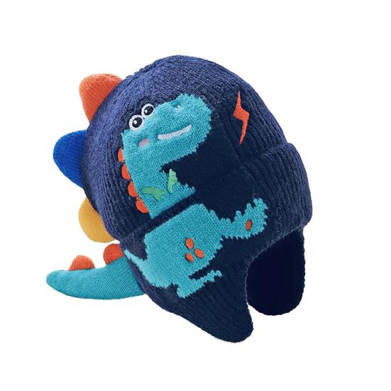 Children Hat Cartoon Dinosaur Design Knitted Hat Soft Warm Ear Protection Kids Animal-themed Hat Winter Accessory