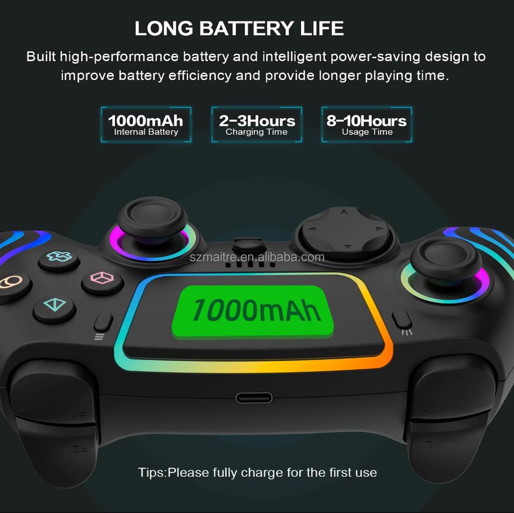Kabelloser Game Controller Dynamische RGB-Beleuchtung Kabellos 2.4GHz Sechs-Achsen-Gyroskop Touch-Tasten für PS5/PS4/PS3/Switch Spiel-Spieler
