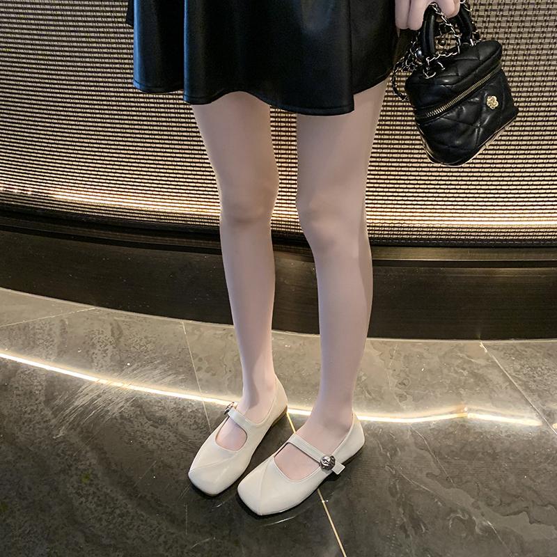 Fashionable Flat Bottom Mary Jane Shoes Women's round Toe Slip-On Summer New Style Low Heel Rubber Outsole Simple Pure Color