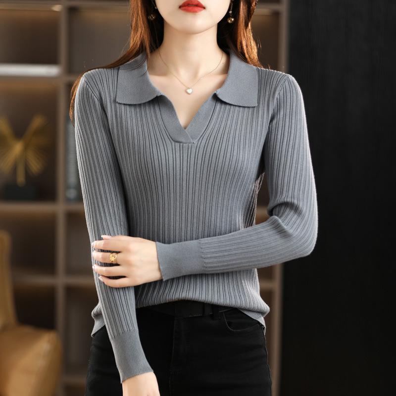 YYFS Damenmode Lässiger Einfarbiger Druck Herbst Winter Langarm Pullover mit Polokragen