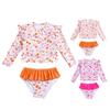 Jenter Solbeskyttende Badedraktsett Todelt Rash Guard Langermet Badebukse Tankini med Bikinibunn Blomstertrykk Barn Strandklær