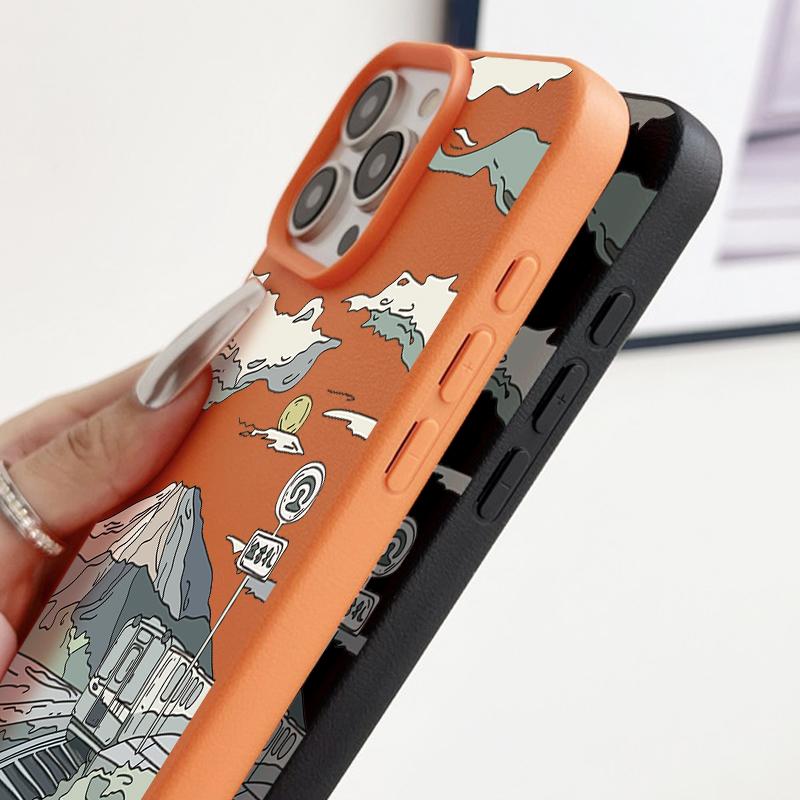 Mountain Pattern Matte Slim Phone Case For iPhone 16 17 Pro Max 15 Pro 14 13 12 11 17 Leather Texture Shockproof TPU Soft Bumper Cover