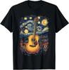 Starry Night Painting Style Acoustic Guitar Shirt Colorful Sky Music Artist Tee