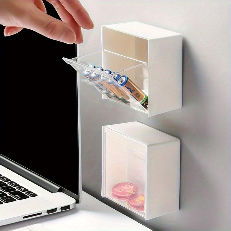 1pc Plastic Makeup Organizer- with Flip Cover, for Cotton Pads, Hair Ties, Lipstick Storage, with Adhesive Backing Flip Cover