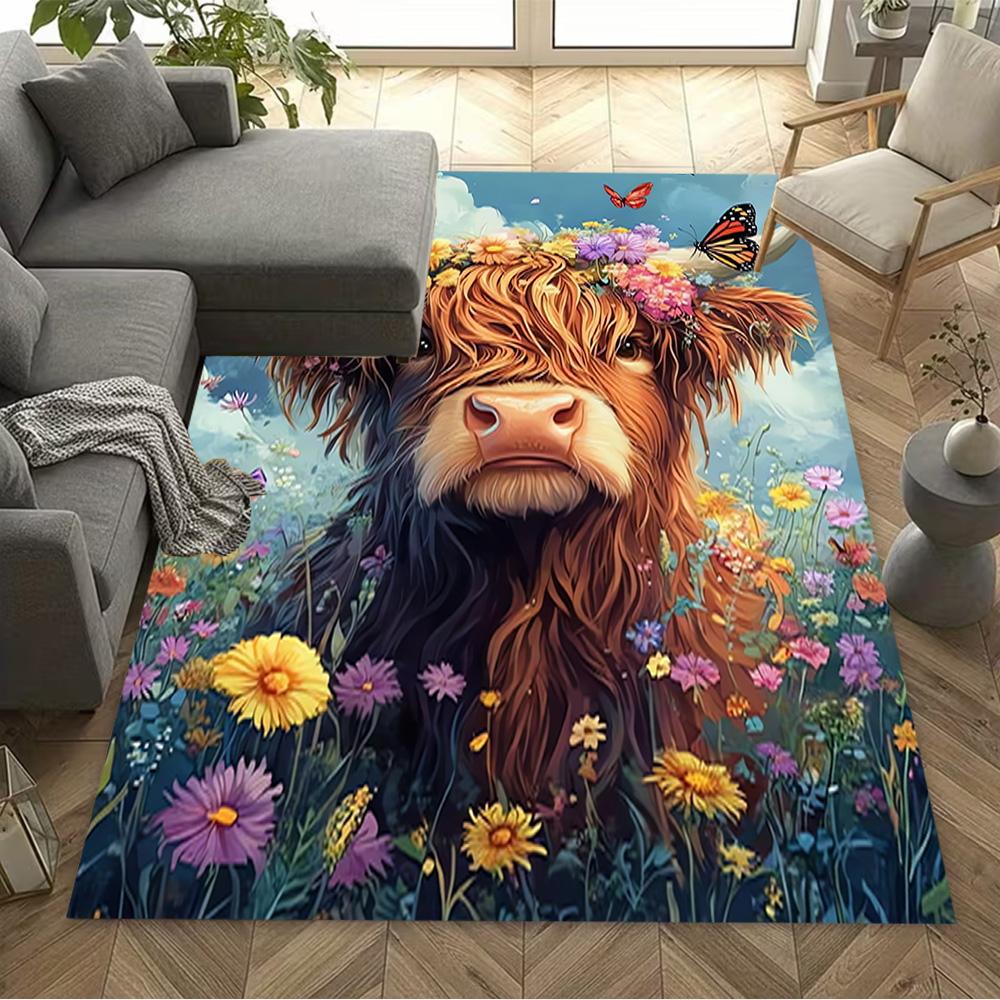 1pc home carpet highland cow design for office decor bedroom gift