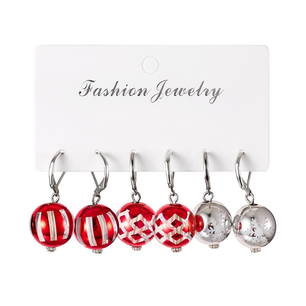 Creative Red Green Christmas Resin Ball Earrings Set for Women Simple Snowflake Xmas Tree Pattern Earrings Party Jewelry Gift