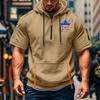 Men's Summer Shirt Print Zipper Pocket Short Sleeve Hooded Sweatshirt Men's Sports Large Size Casual Sweatshirt