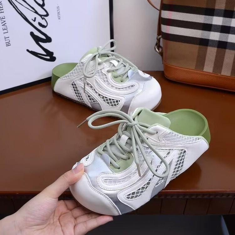 

Thick sole height increase, one pedal bag head half drag women s shoes wear new shoes in summer to breathable sandals 40 зелёный