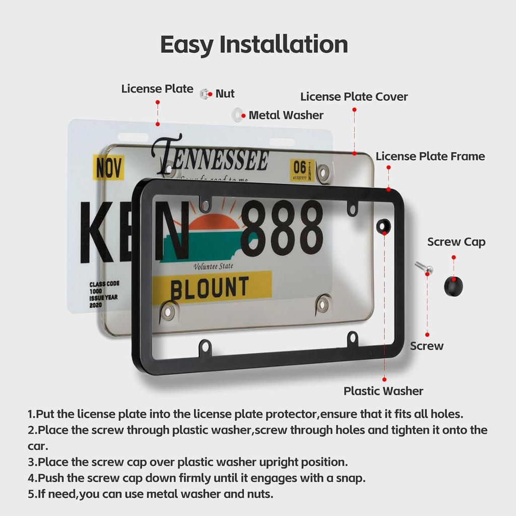 License Plate Cover & Frames, 2 Pack Clear License Plate Protector, ABS Car Front/Rear License Plate Frame With Screws Caps, Fit Any Standard US