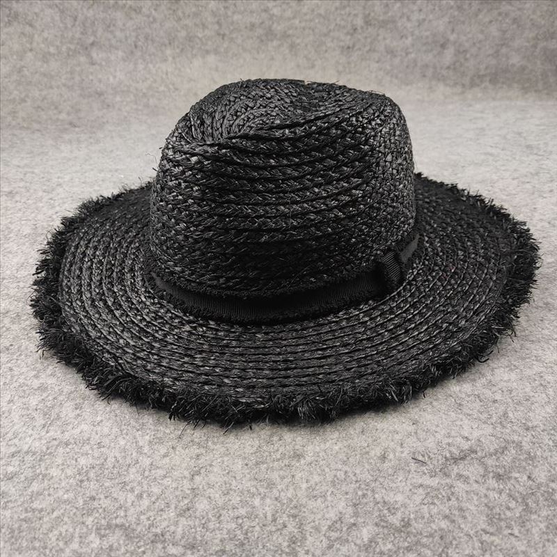 Straw hat rough edge spring and summer new outdoor shading beach sun protection raffia flat edge straw hat panama elegant millinery