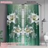 2Pcs Everyday Elegant Jade Lily Print Curtains With Rod Pocket – For Bedroom, Kitchen, Office & Living Room