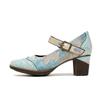 Johnature Echtes Leder Patchwork High Heels Retro geprägte handbemalte Pumps Vielseitige Damenschuhe