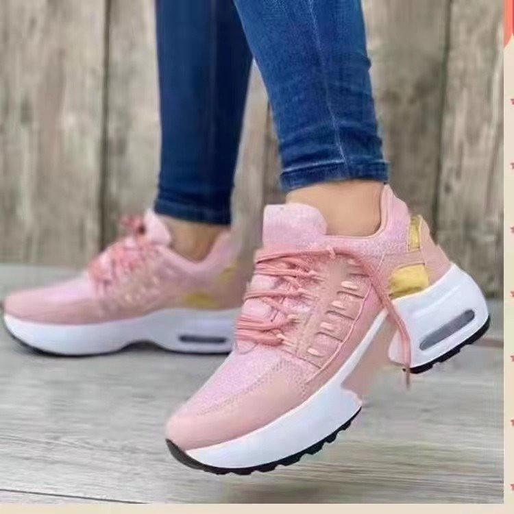 Plus Size 2023 Women's Flyknit Wedge Lace-Up Sneakers - Breathable Round Toe Mesh Design