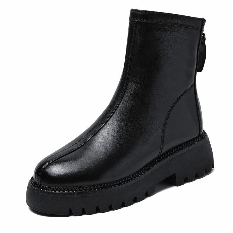 Plattform Martin-kängor i läder 2025 höst och vinter damskor dragkedja bak korta kängor dam-Maillard-kängor dam-