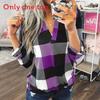 Casual Cotton Blend Plaid Shirt With Printed Vneck For Womens Office Wear