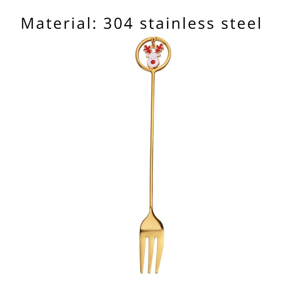 HANYANG Stainless Steel Christmas Dessert Spoon and Fork Gift Set Fruit Fork Father Christmas Coffee Spoon Hotel Household Tableware