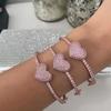 Rose Gold Plated Pink Cubic Zirconia CZ Heart Bangle Bracelet for Women 2022 New Pink Pinky Girl Jewelry