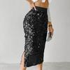 Women Skirt High Waist Sexy Hip-Hugging Sequin Glitter Skirt Solid Color Mid-calf Length Hip Wrapped Skirt Slimming Design Wedding Clubwear