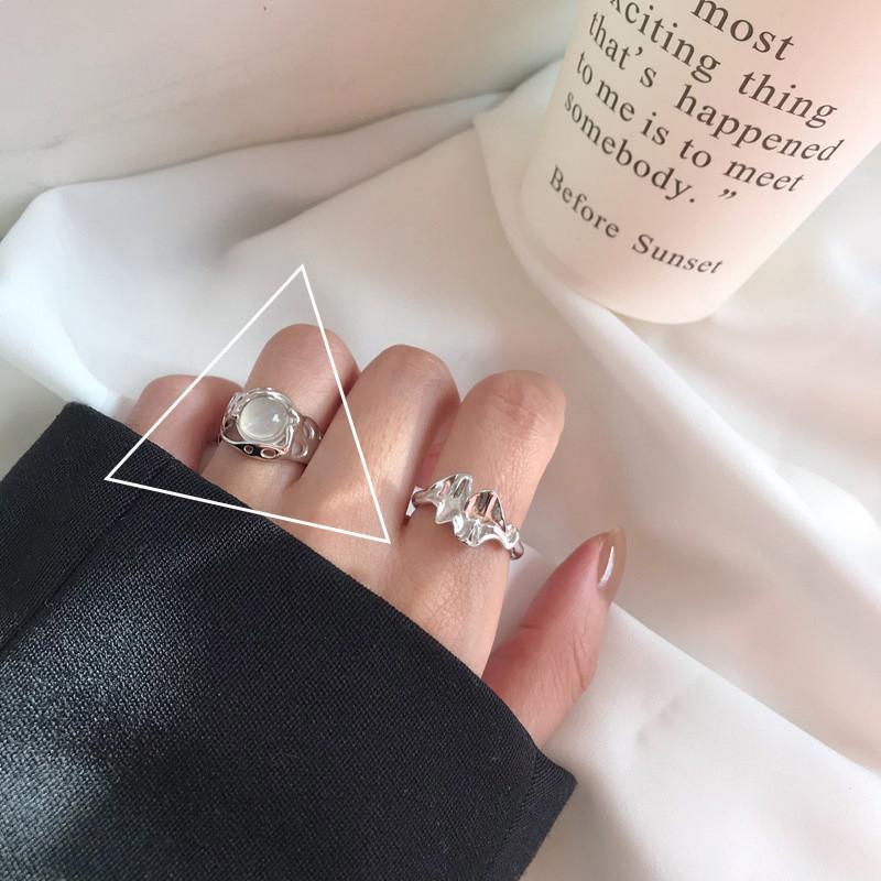 S925 Trendy Sterling Silver Adjustable Ring With Eyecatching Geometric Agate Pattern