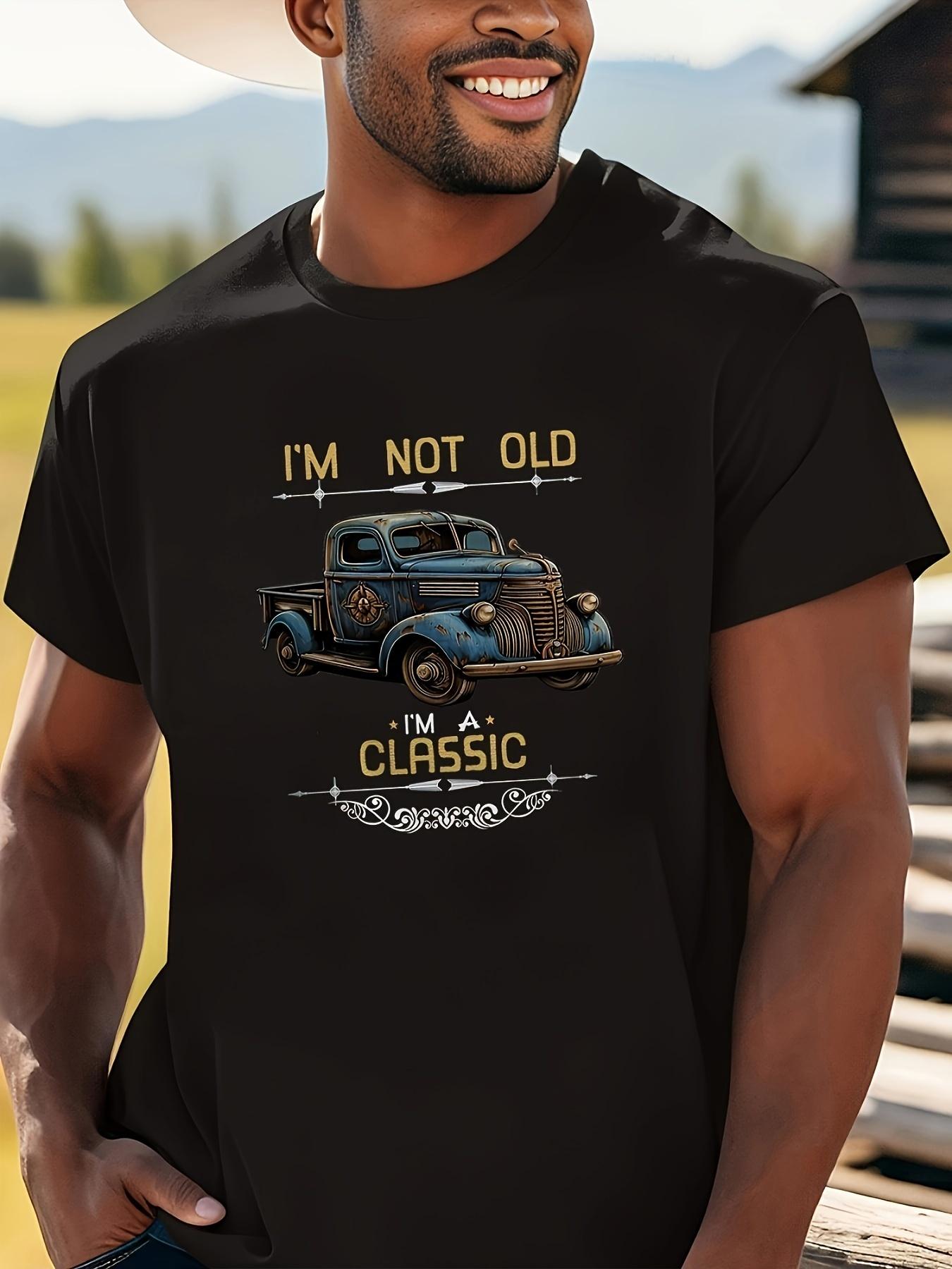 Mens retro classic car pattern Im not old Im classic retro design black casual short sleeved round neck Tshirt S